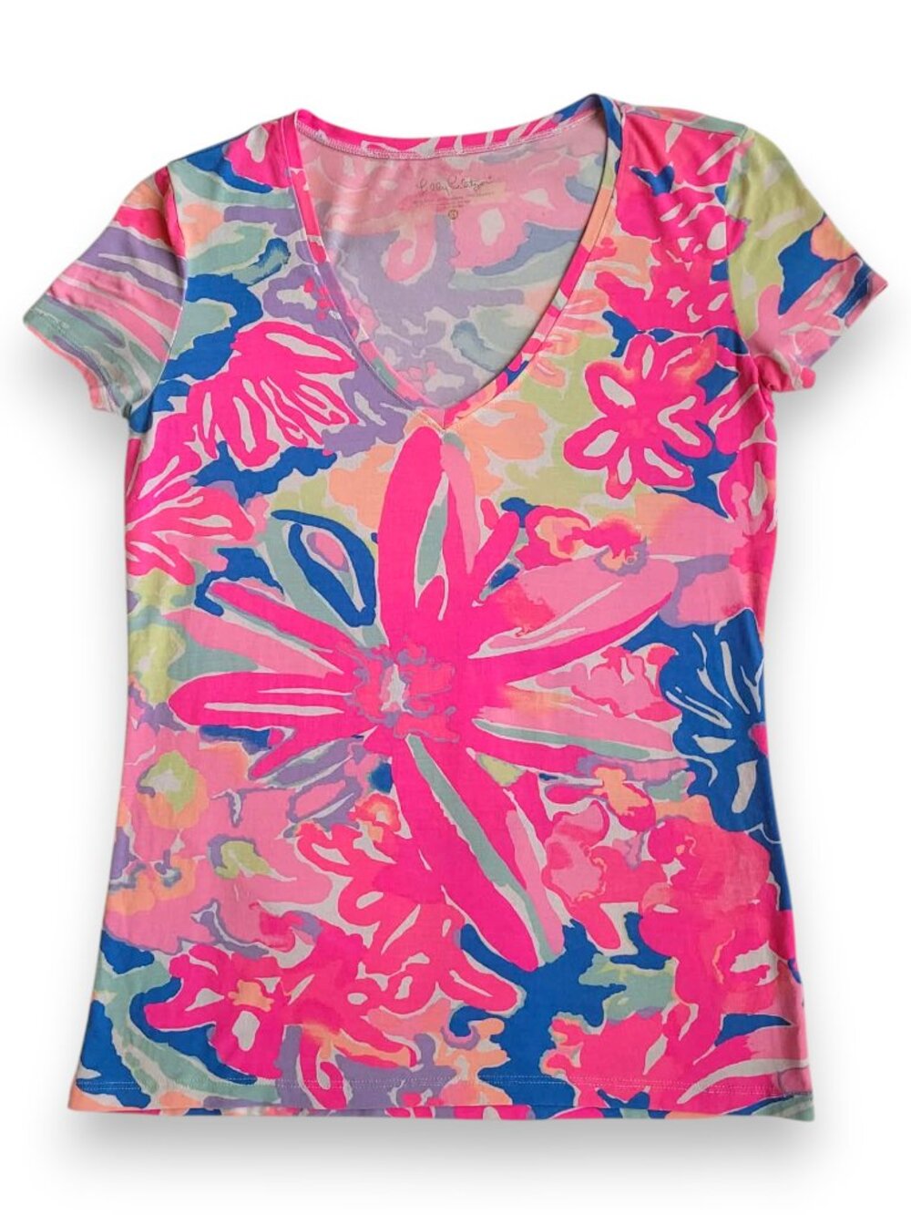 Lilly Pulitzer Michele V-Neck Top XS Playa Hermosa Floral Resort Tee